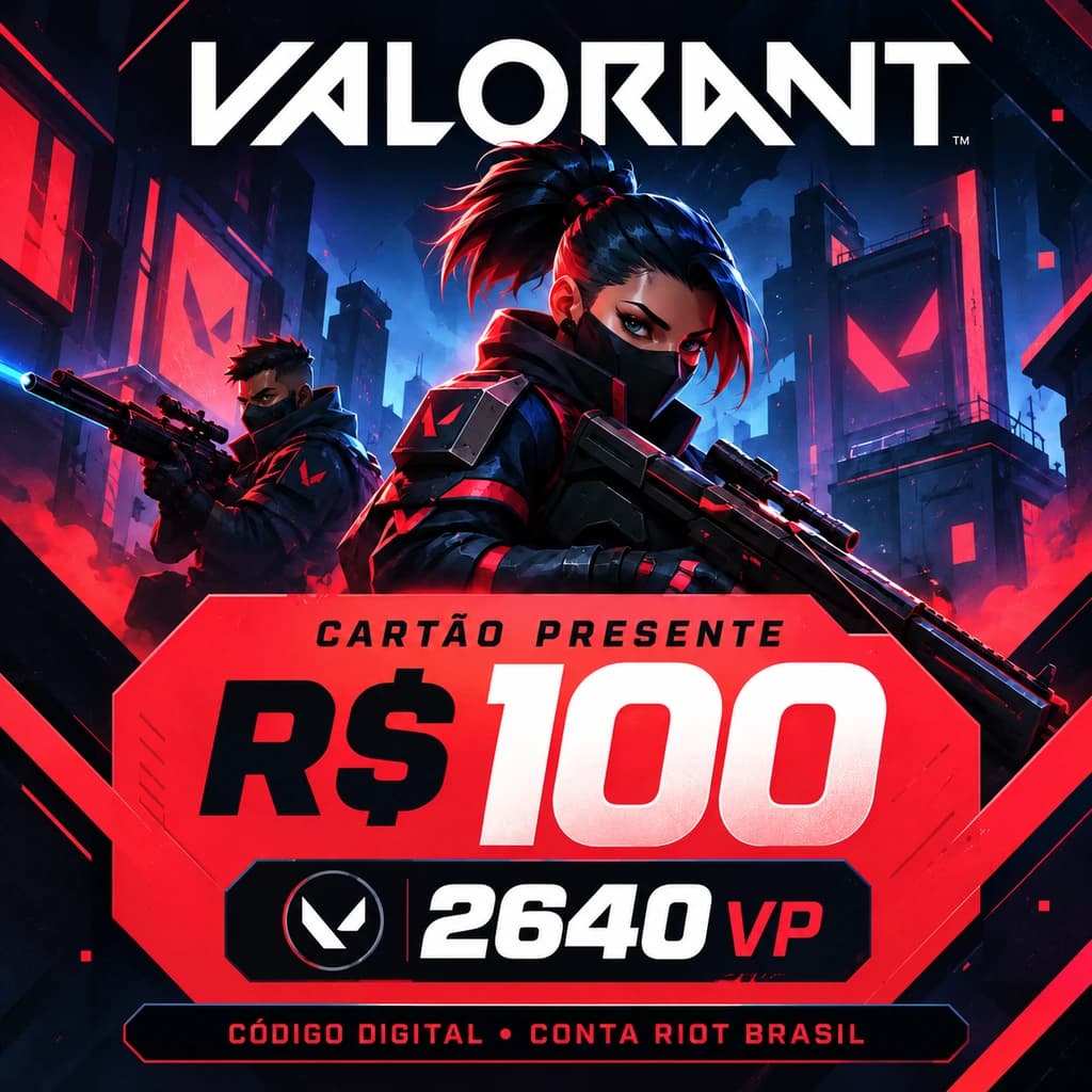 VALORANT R$ 100,00 – 2.640 VP para Conta Riot Brasil – Código Digital