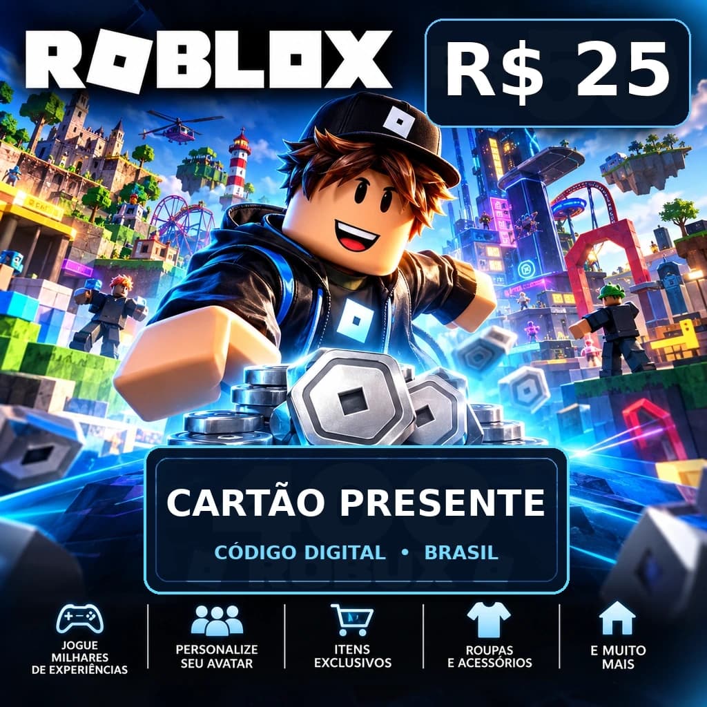 Cartão Presente Roblox R$ 25 - Código Digital Brasil
