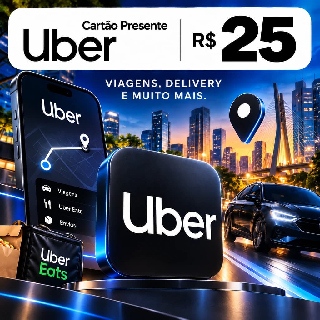 Gift Card Uber R$ 25 - Cartão Presente Digital