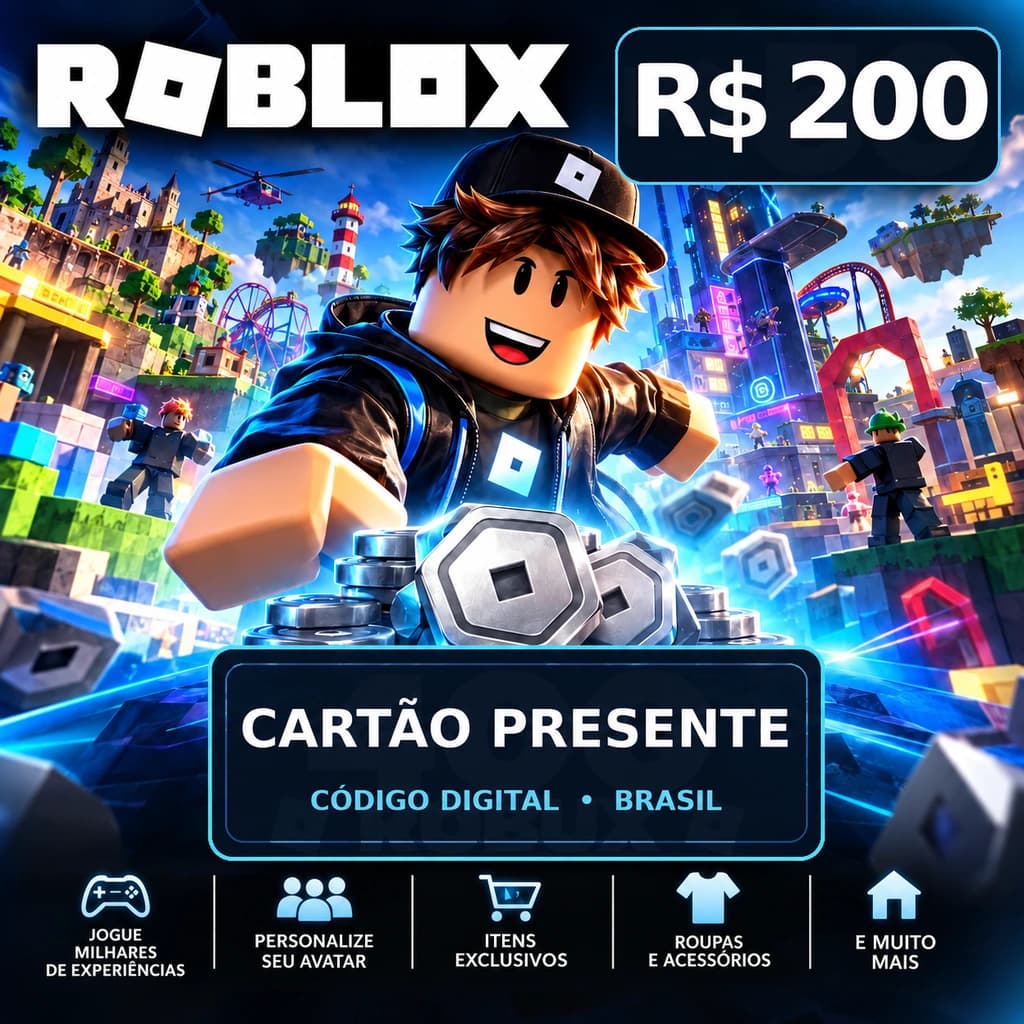 Cartão Presente Roblox R$ 200 - Código Digital Brasil