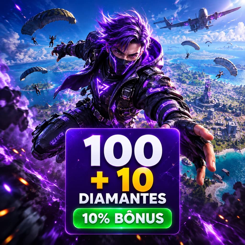 Free Fire – 100 Diamantes +10% de Bônus
