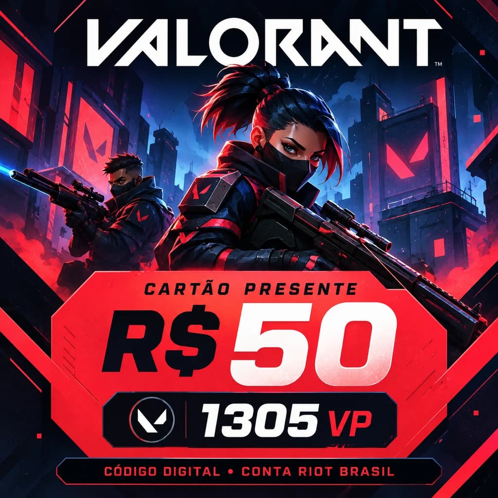 VALORANT R$ 50,00 – 1.305 VP para Conta Riot Brasil – Código Digital