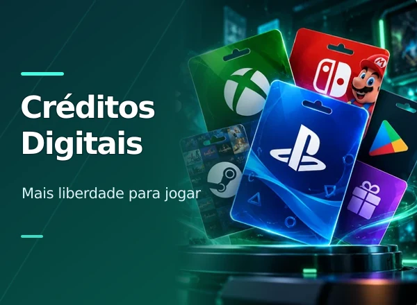 Arte da Home PlayGamesCard com temática de créditos digitais
