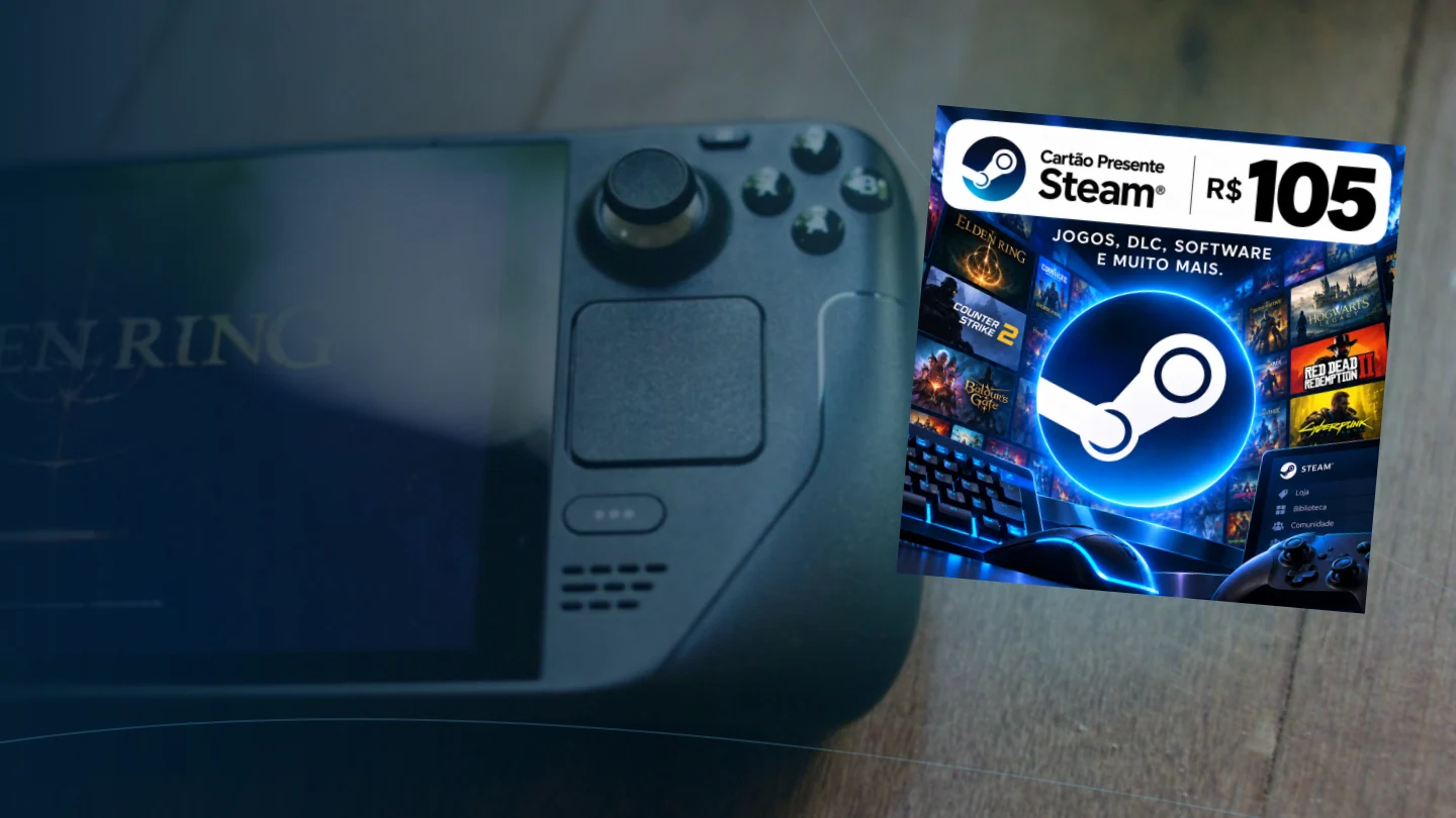 Arte editorial da PlayGamesCard Nova sobre steam wallet.