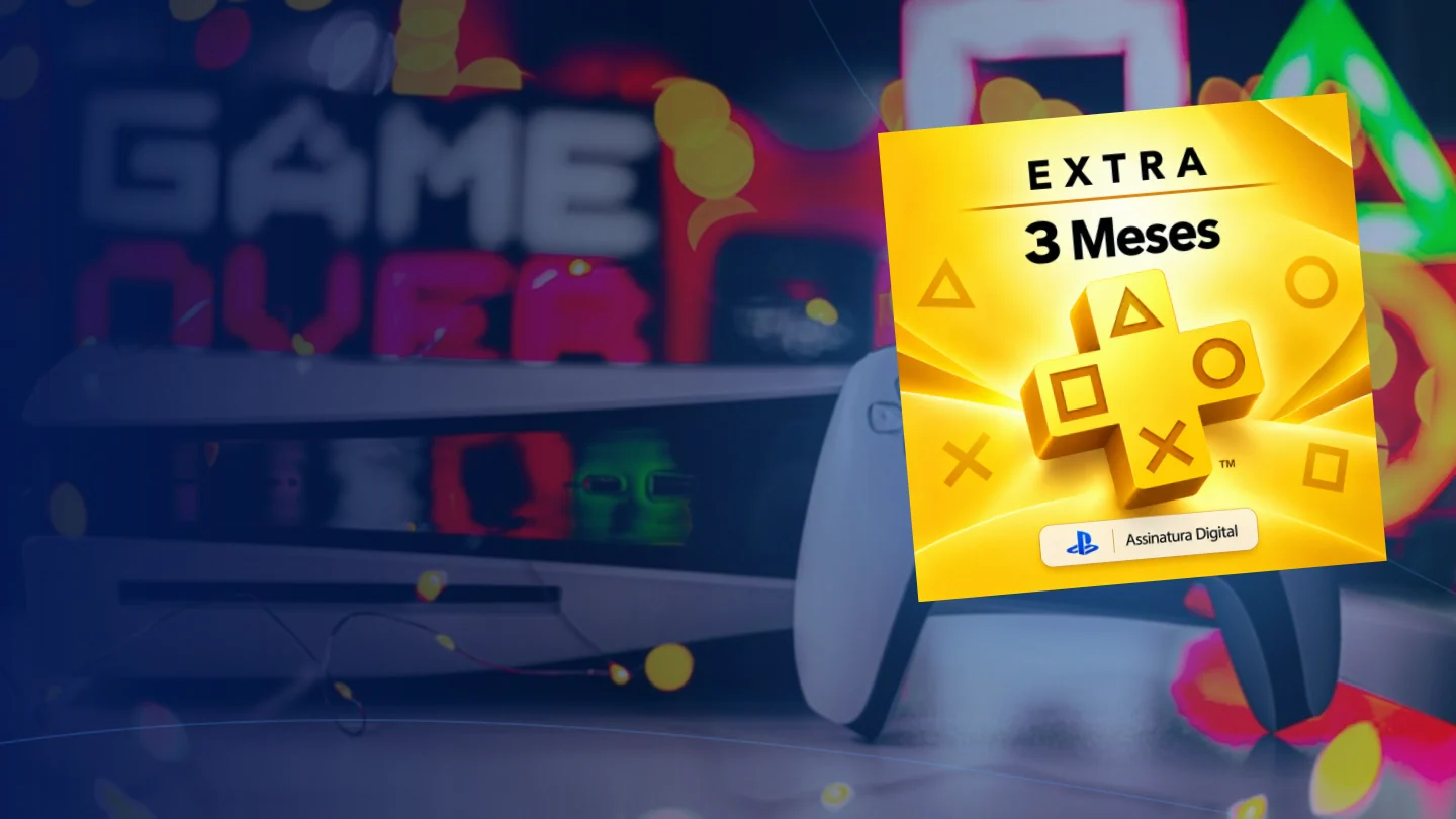 Arte editorial da PlayGamesCard Nova sobre playstation premium.