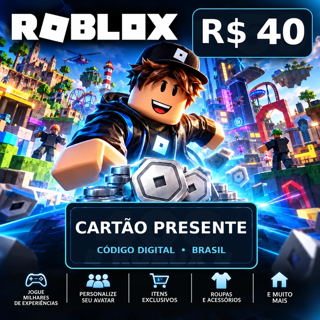 Cartão Presente Roblox R$ 40 - Código Digital Brasil — imagem completa do produto da loja PlayGamesCard
