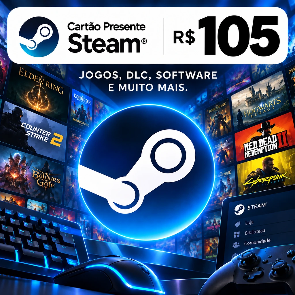 Gift Card Steam R$ 105,00 - Cartão Presente Digital — imagem completa do produto da loja PlayGamesCard
